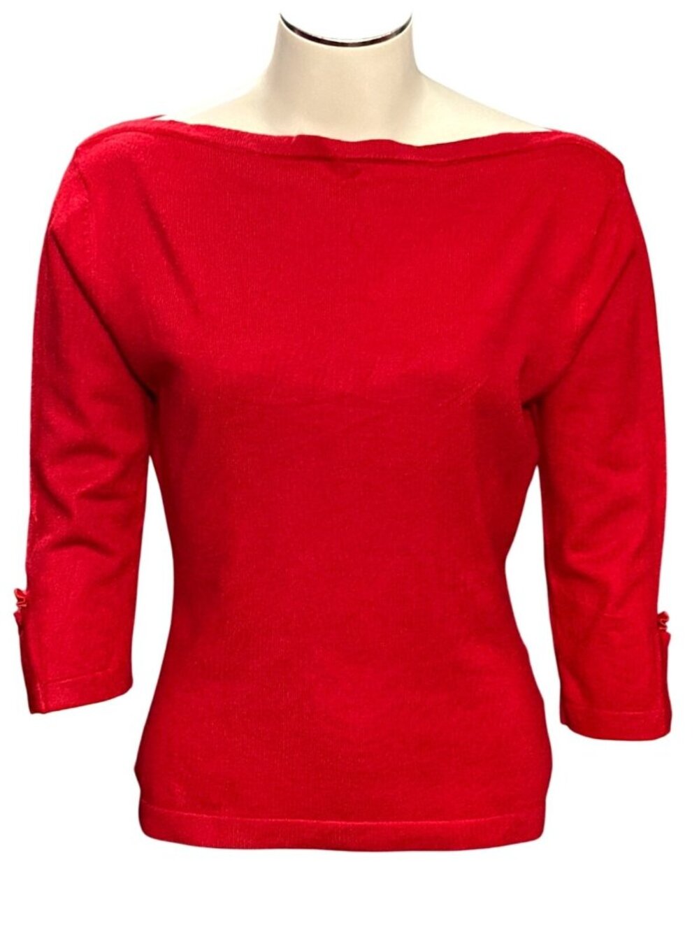 Red Bateau Short Sleeve Knit Top Pullover Square Neck Soft Casual Office Wear
